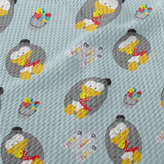 Cute Penguin Fishing Birdseye Piqué