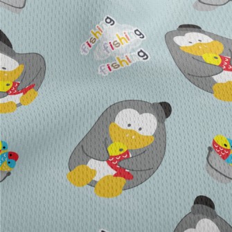 Cute Penguin Fishing Athletic Mesh Flat Back