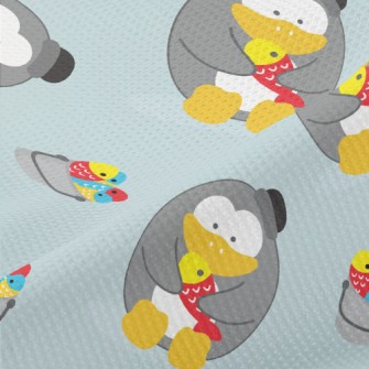 Cute Penguin Fishing Piqué