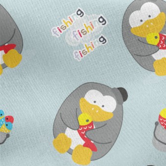 Cute Penguin Fishing Jersey Backed Fleece