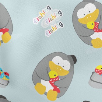 Cute Penguin Fishing Lightweight Cotton Poplin