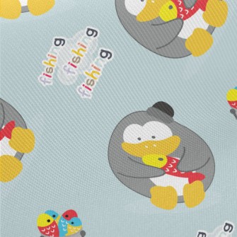 Cute Penguin Fishing Midweight Cotton Poplin