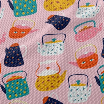 Cute Pattern Teapot Birdseye Piqué