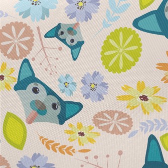 Puppy And Flowers Twill