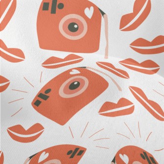 Retro Camera With Red Lips Lightweight Performance Linen