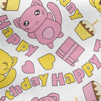 Happy Birthday Kitten Jersey Backed Fleece