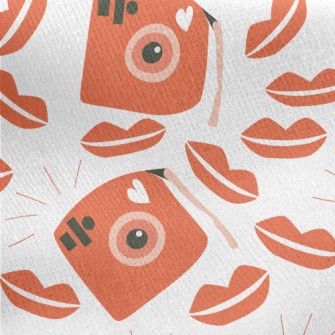 Retro Camera With Red Lips Jersey Backed Fleece