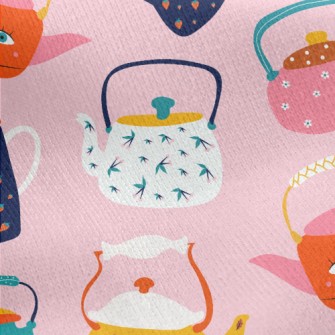 Cute Pattern Teapot Jersey Backed Fleece