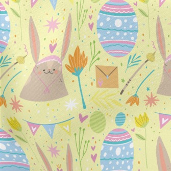 Playful Hand Drawn Easter Lightweight Cotton Poplin