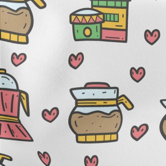 Cartoon Coffee Set Lightweight Cotton Poplin