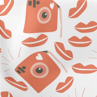 Retro Camera With Red Lips Lightweight Cotton Poplin