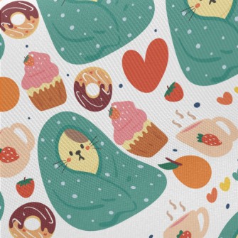 Cold-fearing Cats And Desserts Midweight Cotton Poplin