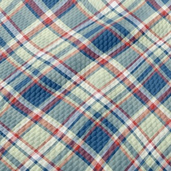 Red Grid On Blue Background Birdseye Piqué