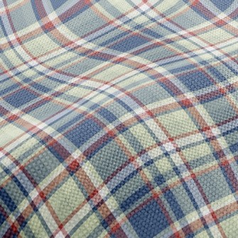 Red Grid On Blue Background Performance Linen