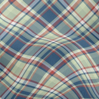 Red Grid On Blue Background Lightweight Performance Linen