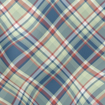 Red Grid On Blue Background Lightweight Cotton Poplin