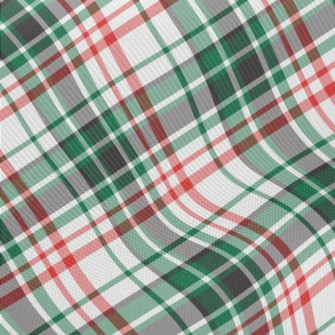 Green Red Small Plaid Midweight Cotton Poplin