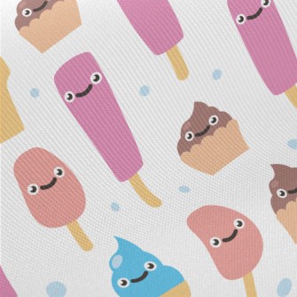 Cartoon Smiling Ice Cream Midweight Cotton Poplin
