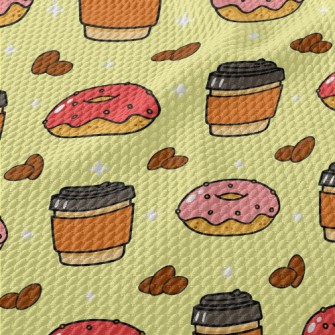 Pink Donut And Coffee Birdseye Piqué