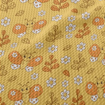Cute Flowers And Butterflies Birdseye Piqué