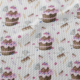 Hand Drawn Plum Cake And Cat Birdseye Piqué