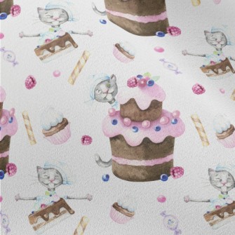 Hand Drawn Plum Cake And Cat Chiffon