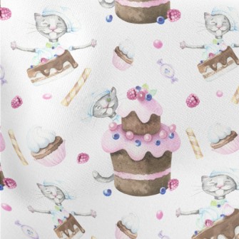 Hand Drawn Plum Cake And Cat Stretch Ponte