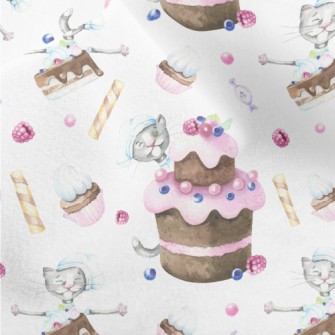 Hand Drawn Plum Cake And Cat Micro Fleece