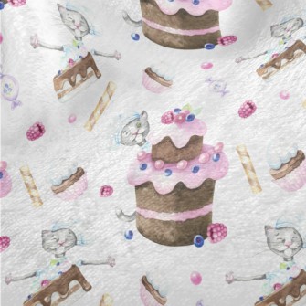 Hand Drawn Plum Cake And Cat Minky