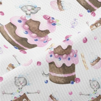 Hand Drawn Plum Cake And Cat Piqué