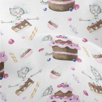 Hand Drawn Plum Cake And Cat Lightweight Performance Linen