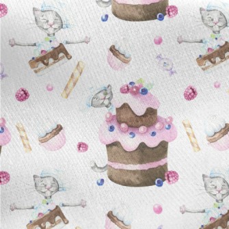 Hand Drawn Plum Cake And Cat Jersey Backed Fleece