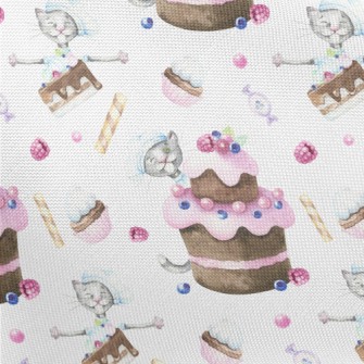 Hand Drawn Plum Cake And Cat Pongee