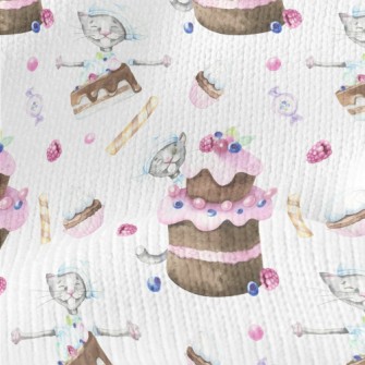 Hand Drawn Plum Cake And Cat Stretch Jersey