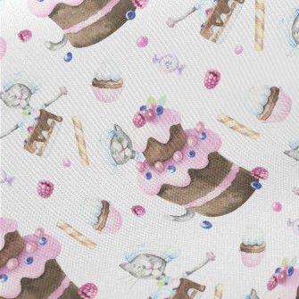 Hand Drawn Plum Cake And Cat Midweight Cotton Poplin