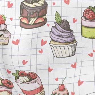 Hand Drawn Various Cupcakes An Lightweight Cotton Poplin