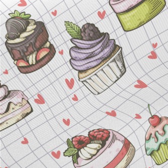Hand Drawn Various Cupcakes An Midweight Cotton Poplin