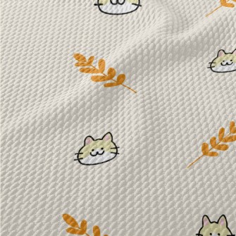 Cute Little Cat And Rice Birdseye Piqué