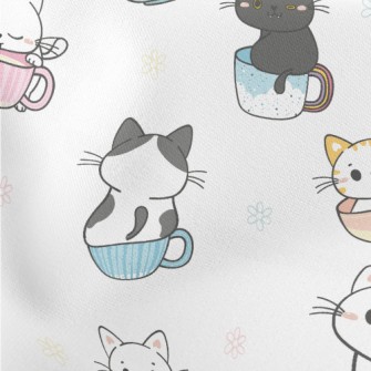 Cats In Mugs Lightweight Cotton Poplin