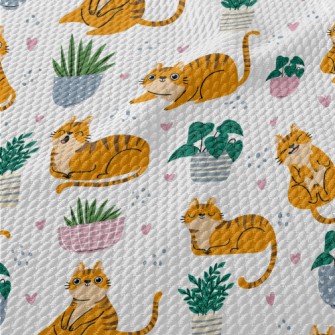 Striped Cute House Cat Birdseye Piqué