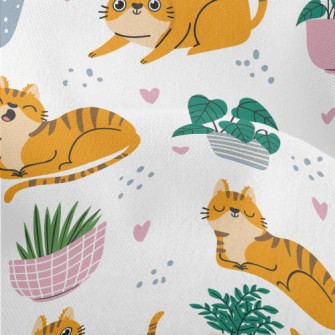 Striped Cute House Cat Lightweight Performance Linen