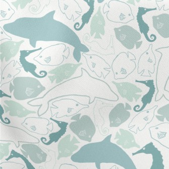 Color Block Dolphin Seahorse F Lightweight Cotton Poplin
