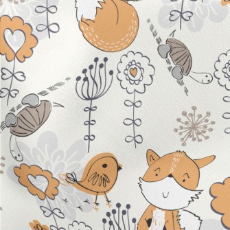 Hand Drawn Line Drawing Fox Lightweight Cotton Poplin