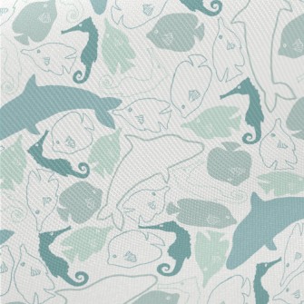 Color Block Dolphin Seahorse F Midweight Cotton Poplin