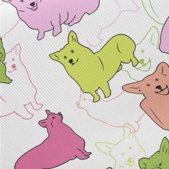 Brightly Colored Corgi Midweight Cotton Poplin