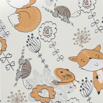 Hand Drawn Line Drawing Fox Midweight Cotton Poplin