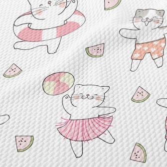Watermelon Dancing Cat Birdseye Piqué