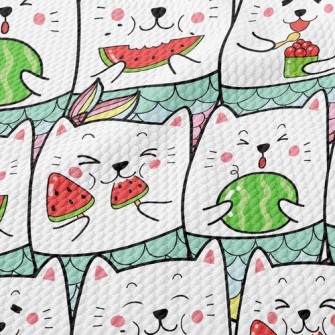 Cat Eating Watermelon Birdseye Piqué