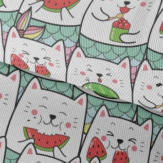 Cat Eating Watermelon Waterproof Oxford