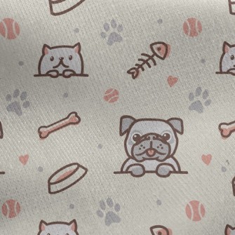 Dog And Cat Fish And Dog Bone Jersey Backed Fleece